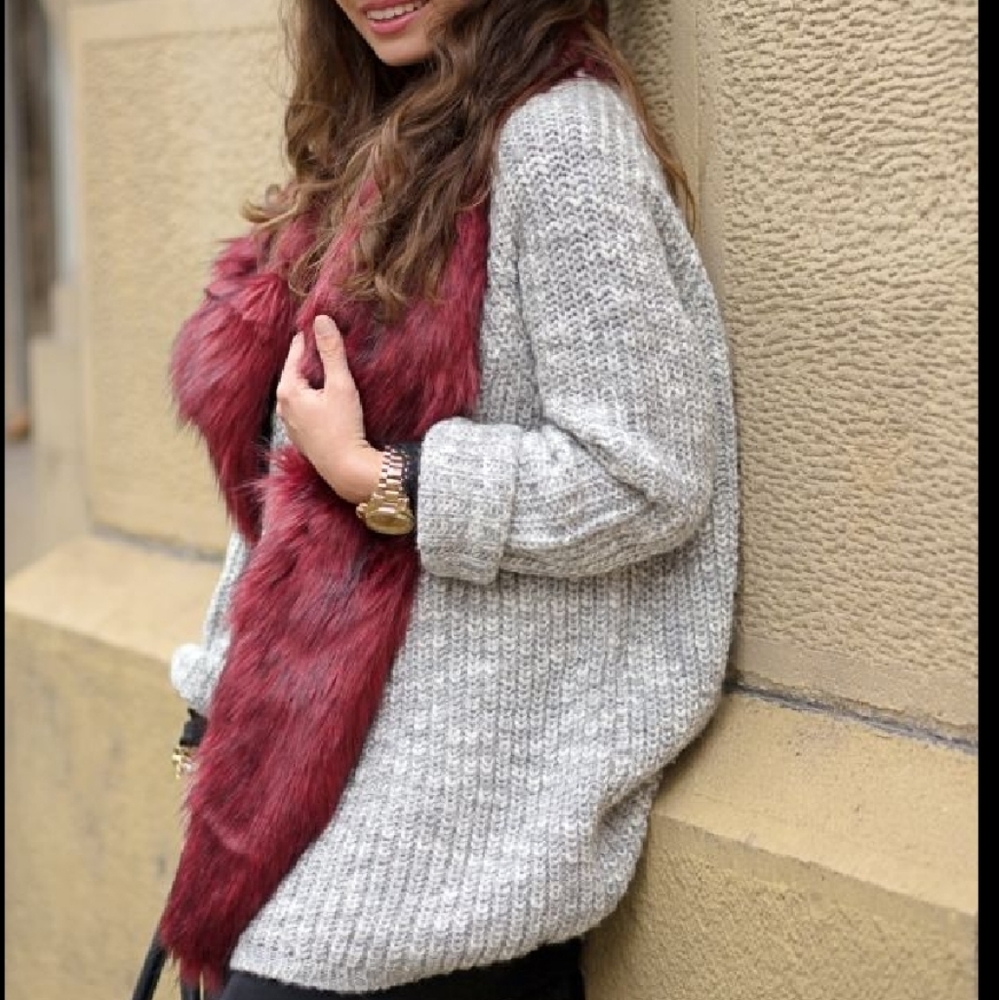 GLAM DOLLZ Burgundy Faux Fur Scarf - Picture 2 of 6